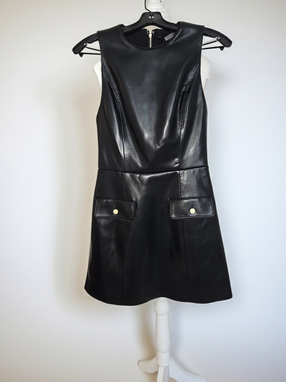 Alice + Olivia Black Faux Leather Marcella A-Line Mini Dress Womens Size 4 NWT - Picture 6 of 13